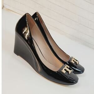 Tory Burch Gigi Patent Leather Wedges in Black, sz 9.5